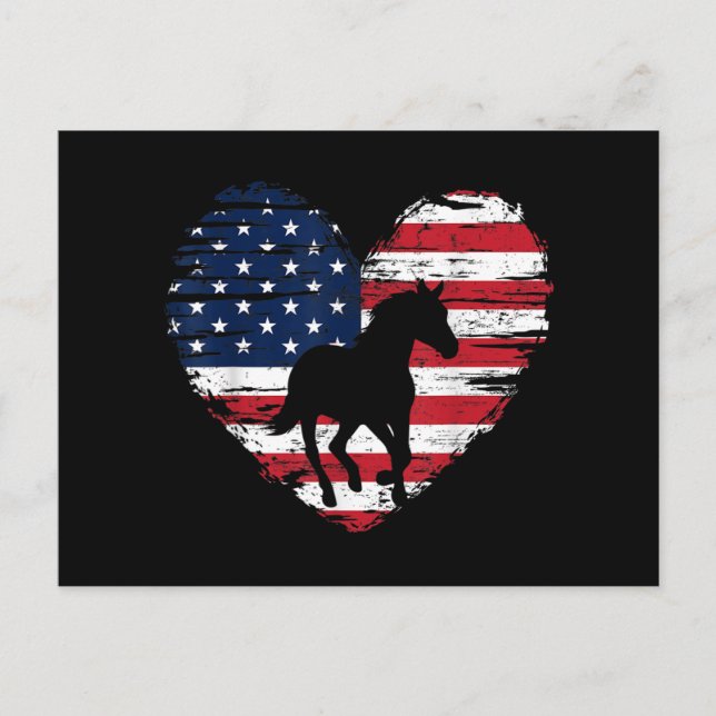 Postal Festiva Bandera Americana Caballo Corazón Orgullo Patrióti (Anverso)