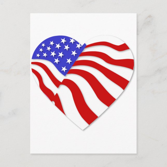 Postal Festiva Bandera Americana Corazón América Estados Unidos V (Anverso)