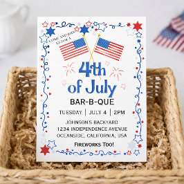 Postal Festiva Bandera Americana de BBQ con Fuegos Artificiales d