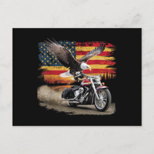 Postal Festiva Bandera Americana Motocicleta Tshirt Estados Unido