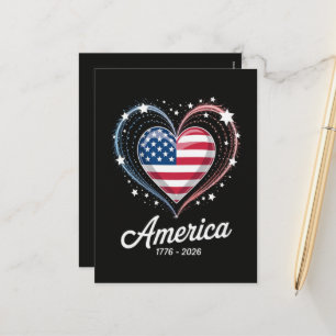 Postal Festiva Bandera Corazón 1776 2026 4 de julio Cumpleaños 25