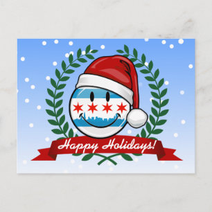 Postal Festiva Bandera de Chicago con estilo de los navidades son