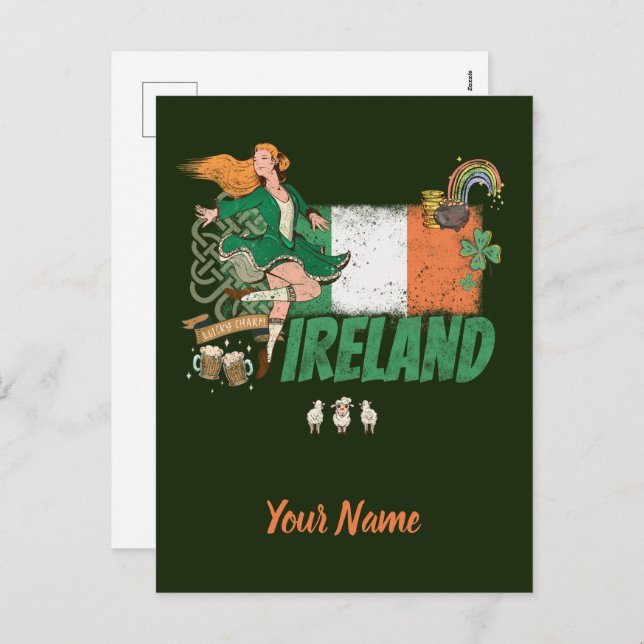 Postal Festiva Bandera de cosecha de Irlanda San Patricio (Anverso / Reverso)