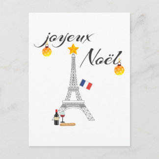 Postal Festiva Bandera de la torre Eiffel de Francia Joyeux Noel