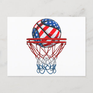 Postal Festiva Bandera Estadounidense De Baloncesto 4 De Julio
