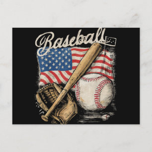Postal Festiva Bandera Estadounidense Jugador De Béisbol Fan Catc