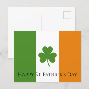 Postal Festiva Bandera irlandesa de San Patricio con Shamrock   P