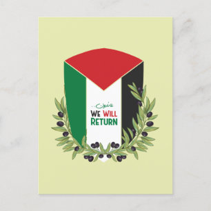Postal Festiva Bandera palestina y ramas de olivo