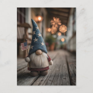 Postal Festiva Bandera portadora del Gnome Estadounidense Patriót