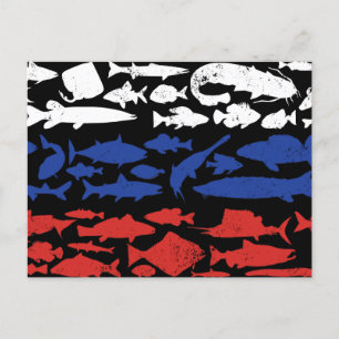 Postal Festiva Bandera rusa hecha de peces - Diseño de pesca del 