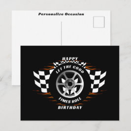 Postal Festiva Banderas a Cuadros de Carreras Feliz Cumpleaños Oc