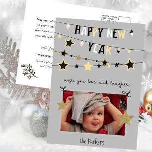 Postal Festiva Banner de Bunting Gold Star   Foto de Año Nuevo