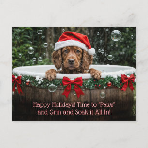 Postal Festiva Baño de burbujas navideño con perro lindo