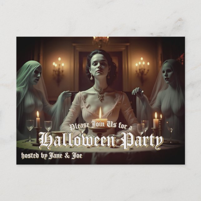 Postal Festiva Banquete gótico de Halloween a la luz de las velas (Anverso)