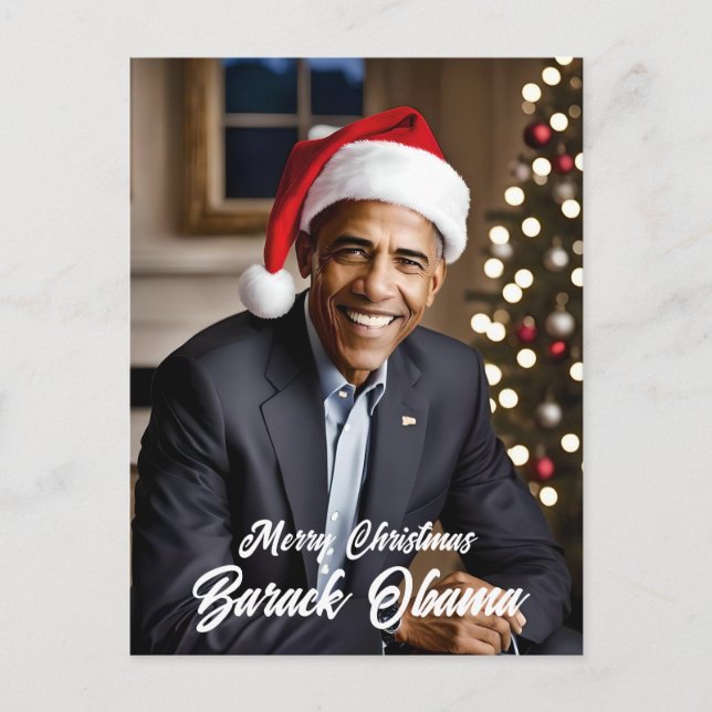 Postal Festiva Barack Obama en Santa Hat Navidades (Anverso)