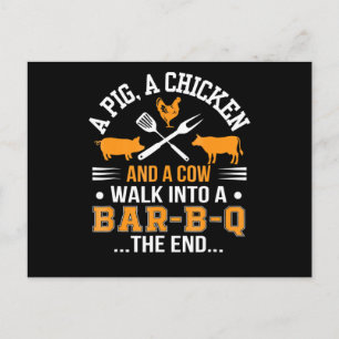 Postal Festiva Barbacoa BBQ Lover Pig Chicken Cow Caminar hacia