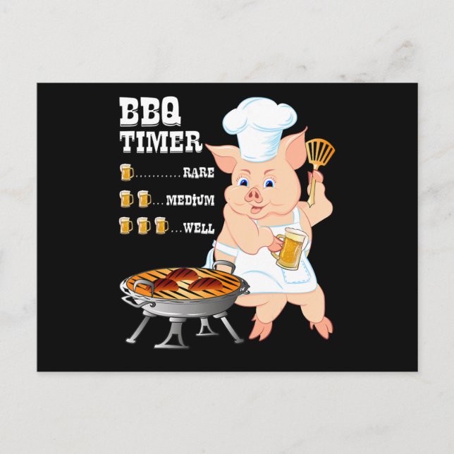 Postal Festiva Barbacoa | BBQ Timer Pig Grill Barbecue Beer Lover (Anverso)