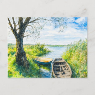 Postal Festiva Barcas de sauce calman el río aquarell havelland
