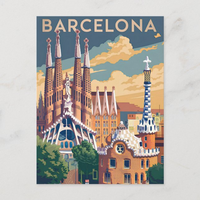 Postal Festiva Barcelona España vintage (Anverso)