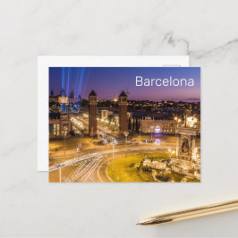 Postal Festiva Barcelona Plaza de España Cataluña España Sunset