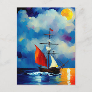 Postal Festiva Barco en la noche
