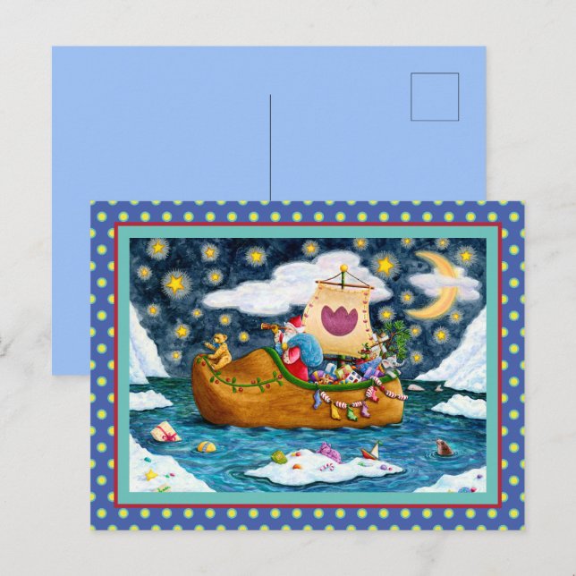 POSTAL FESTIVA BARCO HOLANDÉS SHOE SANTA, ICEBERGS, BALLENA, OSO  (Anverso / Reverso)
