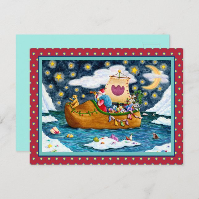 POSTAL FESTIVA BARCO HOLANDÉS SHOE SANTA, ICEBERGS, BALLENA, OSO  (Anverso / Reverso)