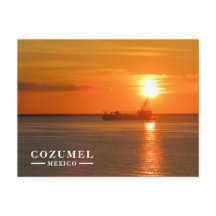 Barco Silueta Puesta de Sol Dorada Cozumel