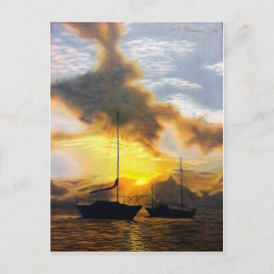 Postal Festiva Barcos de atardecer - Está bien mover las cosas