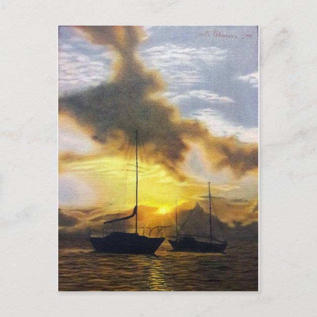 Postal Festiva Barcos de atardecer - Está bien mover las cosas (Anverso)