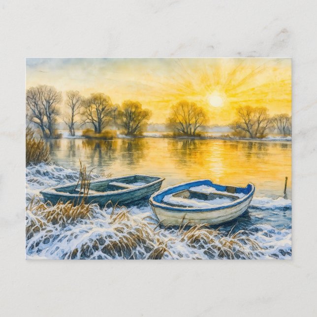 Postal Festiva Barcos de sol al borde del río aquarell havelland (Anverso)