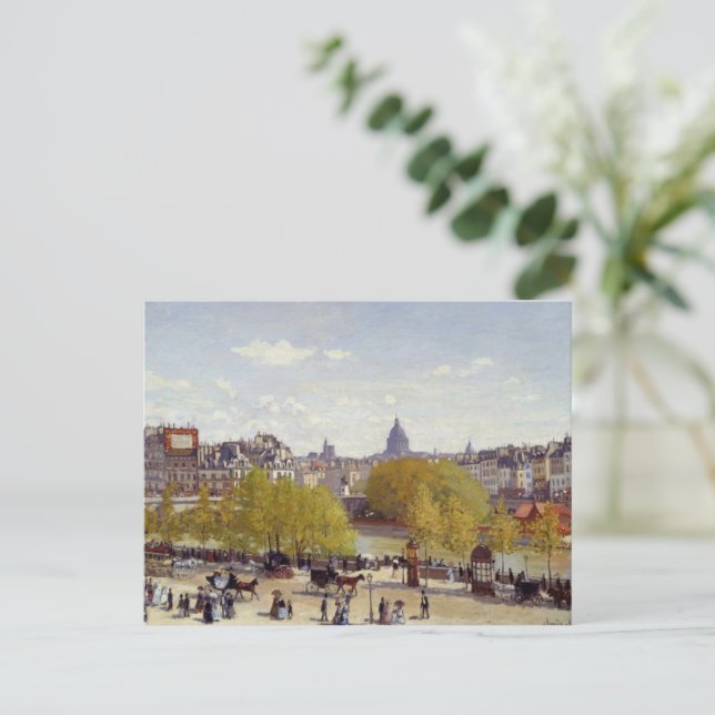 Postal Festiva Barrio del Louvre París - Pintura famosa de Monet (Anverso de pie)