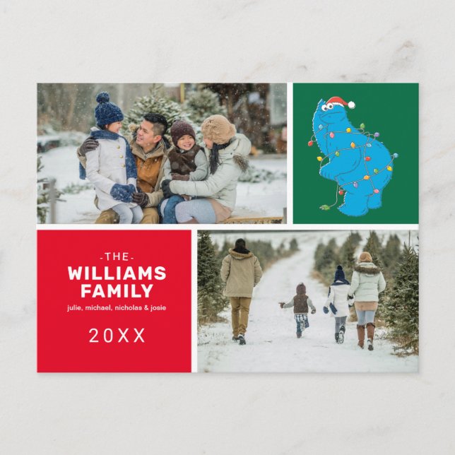 Postal Festiva Barrio Sésamo | Foto de la familia Cookie Monster (Anverso)