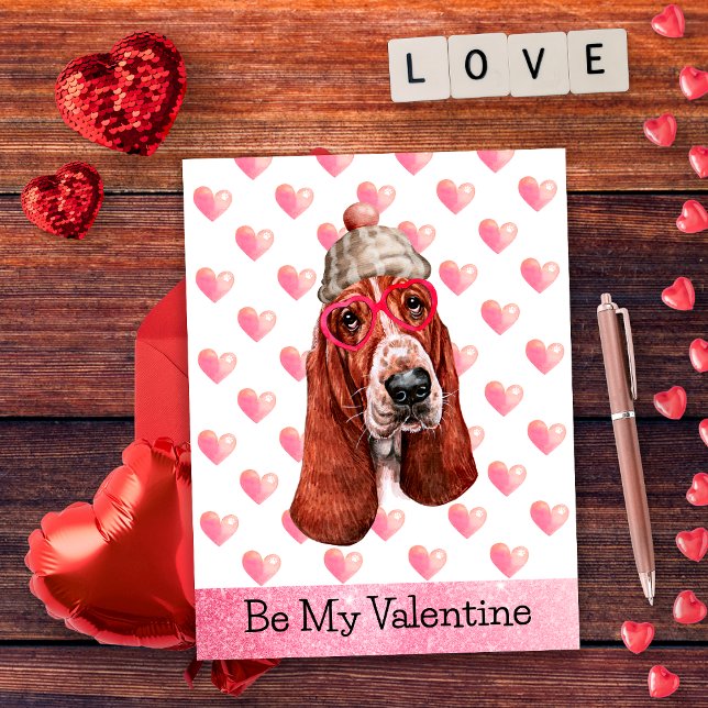 Postal Festiva Basset Hound Be My Valentine Dog El día de San Val (Subido por el creador)