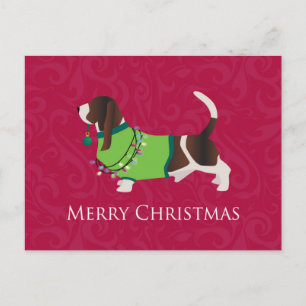 Postal Festiva Basset Hound Merry Christmas Design