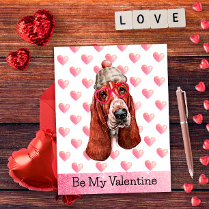 Postal Festiva Basset Hound Sé Mi Perro del Día de San Valentín