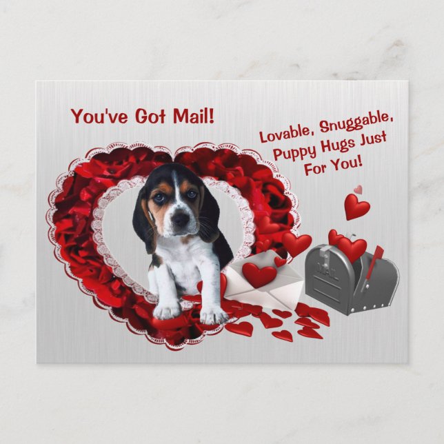 Postal Festiva Basset Hound Tienes Correos Abrazos Valentine (Anverso)