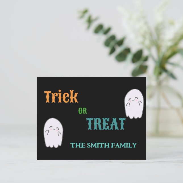 Postal Festiva Bastante fantasma o trata Halloween (Anverso de pie)