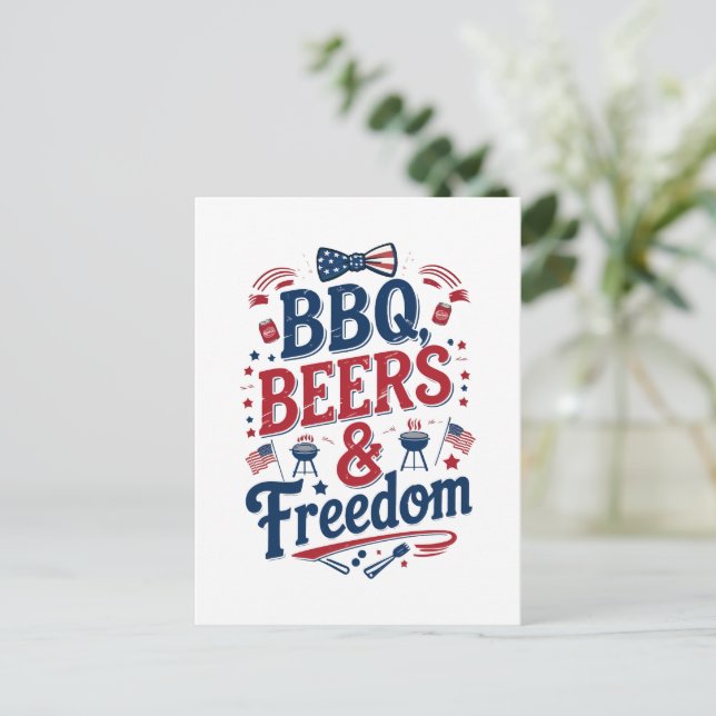 Postal Festiva BBQ, cervezas y libertad - Retro 4 de julio Vibes (Anverso de pie)