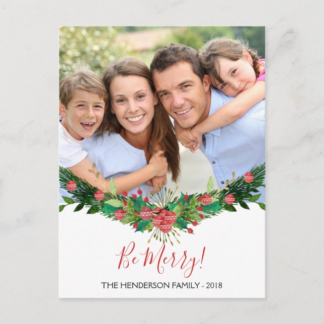 Postal Festiva Be Merry! y Garland Script Photo Card (Anverso)