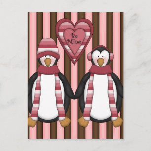 Postal Festiva Be Mine Penguins - Personalizado