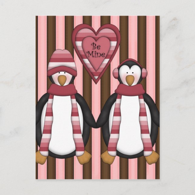 Postal Festiva Be Mine Penguins - Personalizado (Anverso)