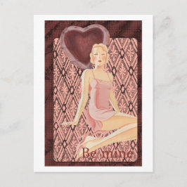 Postal Festiva Be Mine Valentart deco mujer vestido rojo corazón