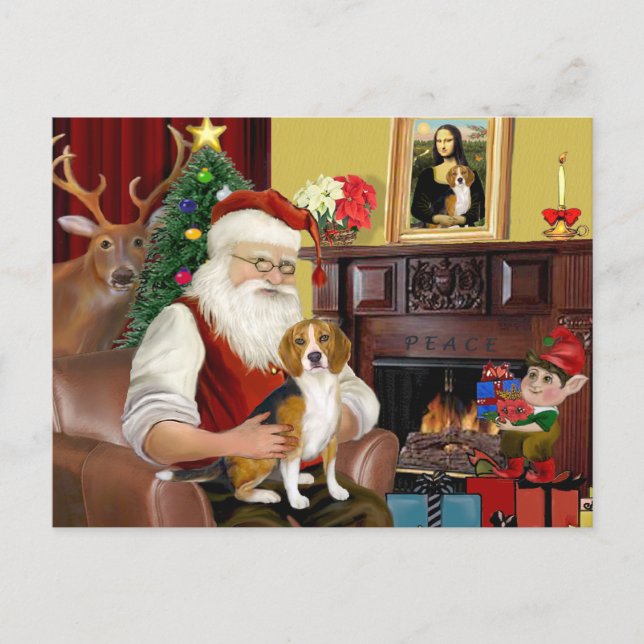 Postal Festiva Beagle de Santa (#7) (Anverso)