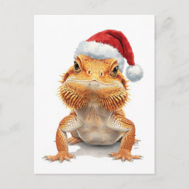 Postal Festiva Bearded Dragon in Santa Hat Watercolor