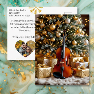 Postal Festiva Beautiful Christmas Tree and Violin Festive Poem