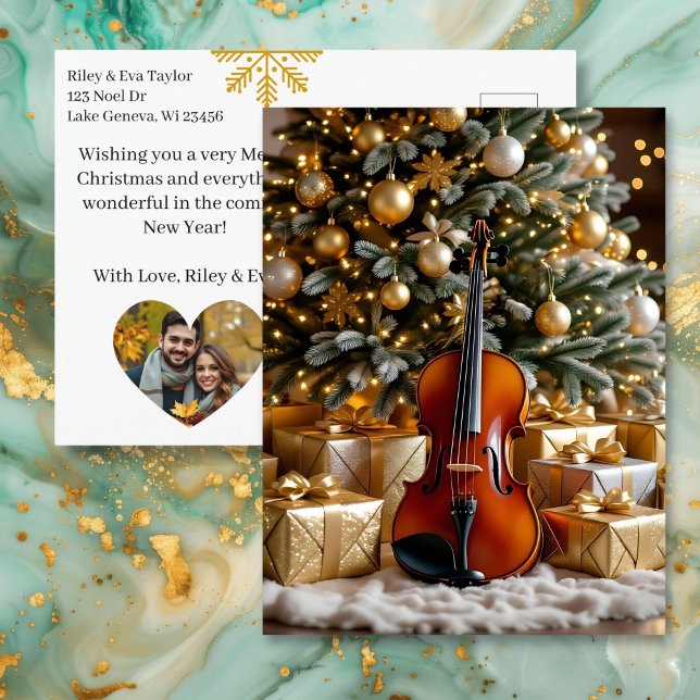 Postal Festiva Beautiful Christmas Tree and Violin Festive Poem (Subido por el creador)