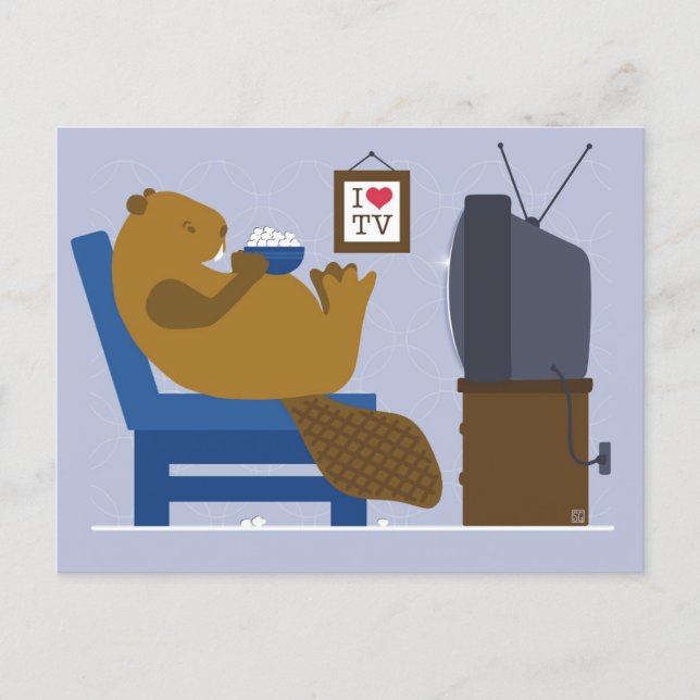 Postal Festiva Beaver Watching TV Postcard (Anverso)