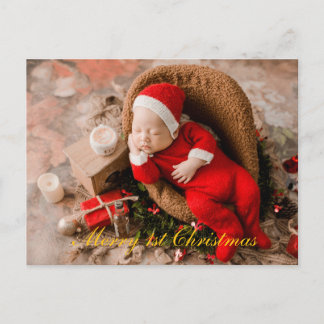Postal Festiva Bebé 1 Navidades Elegant Gold Script
