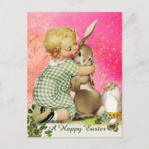 POSTAL FESTIVA BEBÉ ABURRIENDO EL BUNNY ORIENTAL EN LA FUCHSIA PI